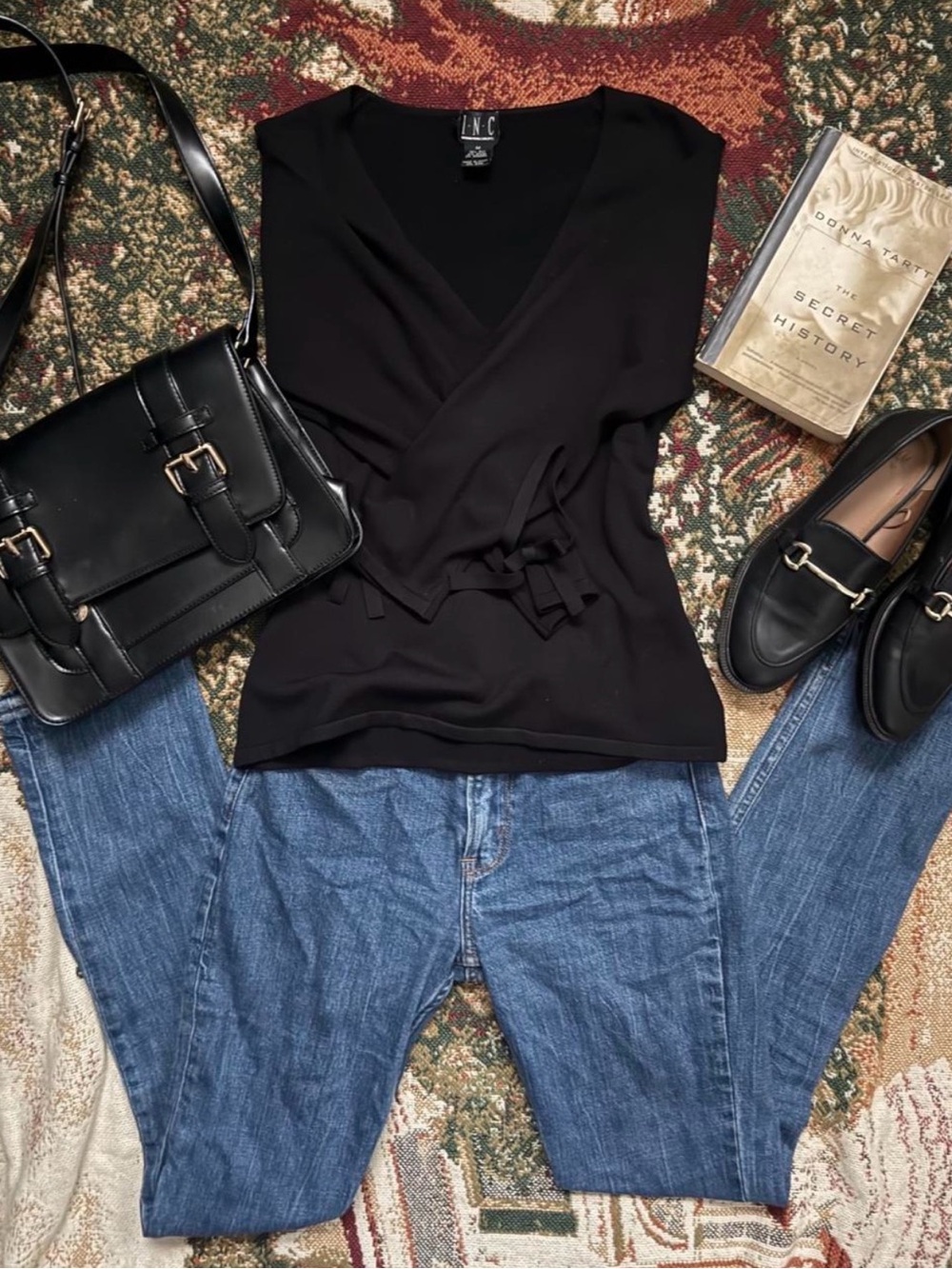 INC International Concepts Black Long-Sleeve Top